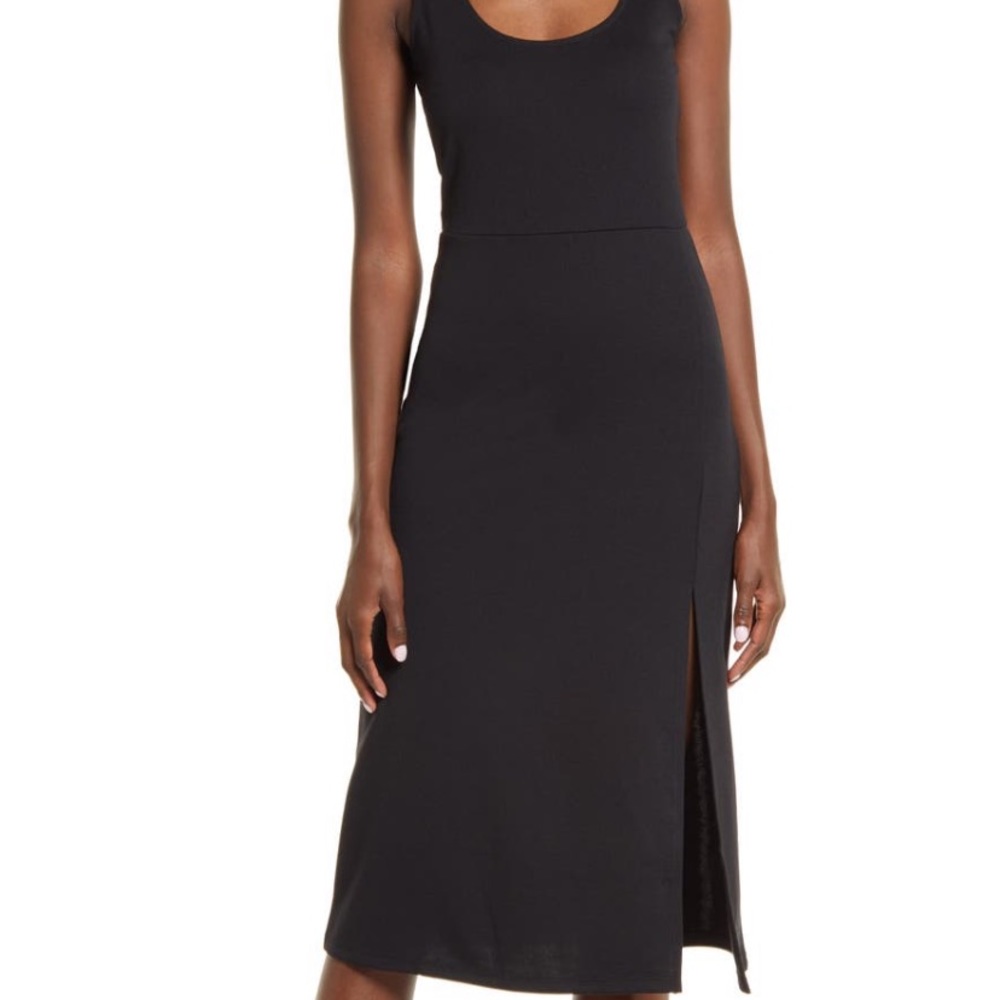 Leith Scoop Neck black sexy midi dress with slit